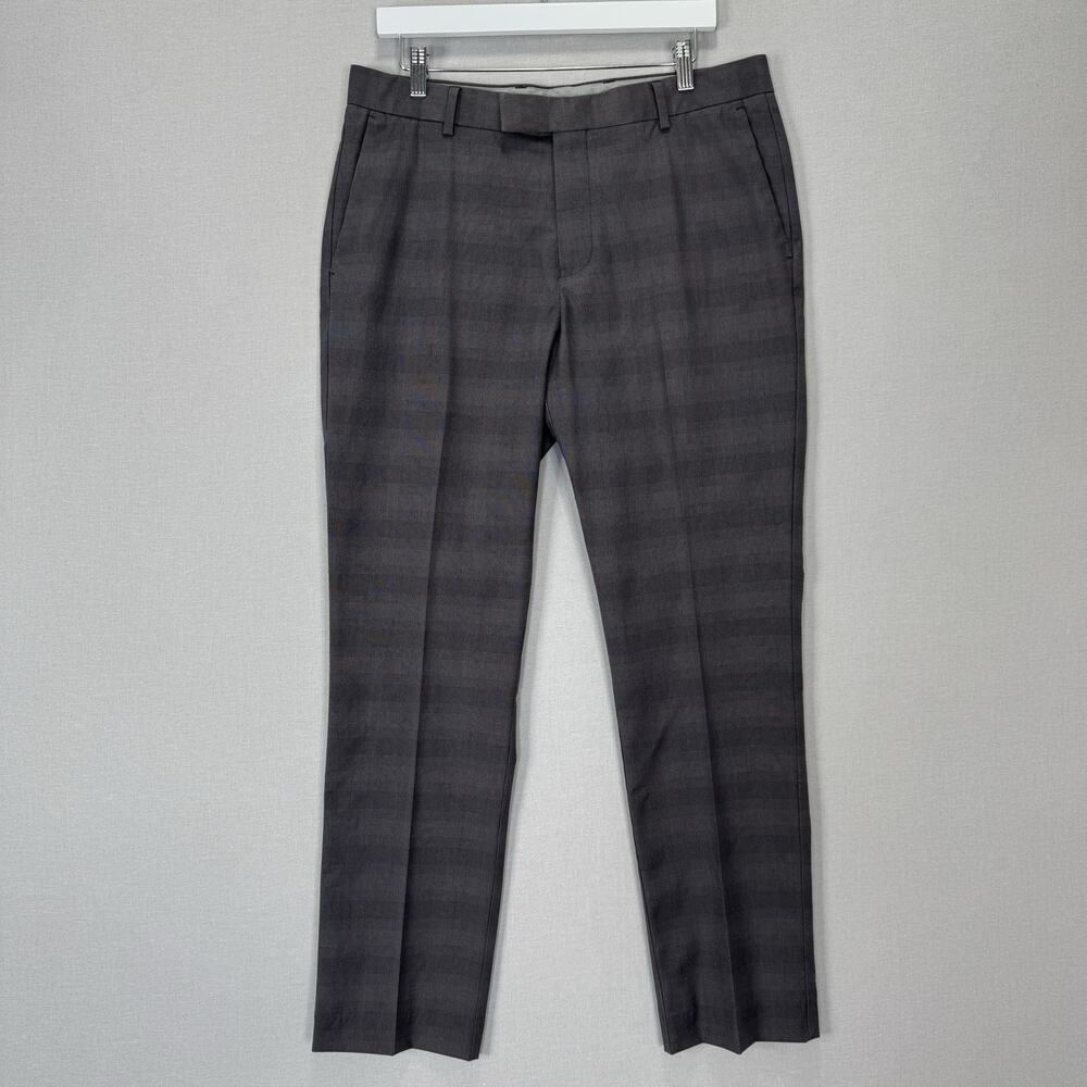 Charles Tyrwhitt Slim Fit Plaid Dress Pants Mens 34x34 Gray Old Money Timeless